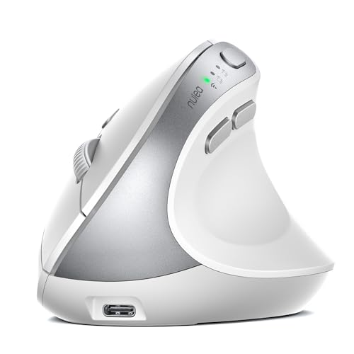 Nulea MD280 Ergonomic Vertical Wireless Mouse - Bluetooth & 2.4G Dual Mode, 4 Adjustable DPI 800/1200/1600/2400, Rechargeable, Silent Clicks, No Lag, 6 Buttons - Perfect for Laptop, Desktop White - Image 1