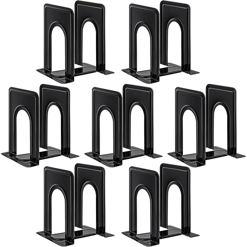 HappyHapi Bookend Supports, Heavy Duty Metal Black Bookend Support, 6 x 5 x 6 Inch, Set of 7 Pairs - Image 1