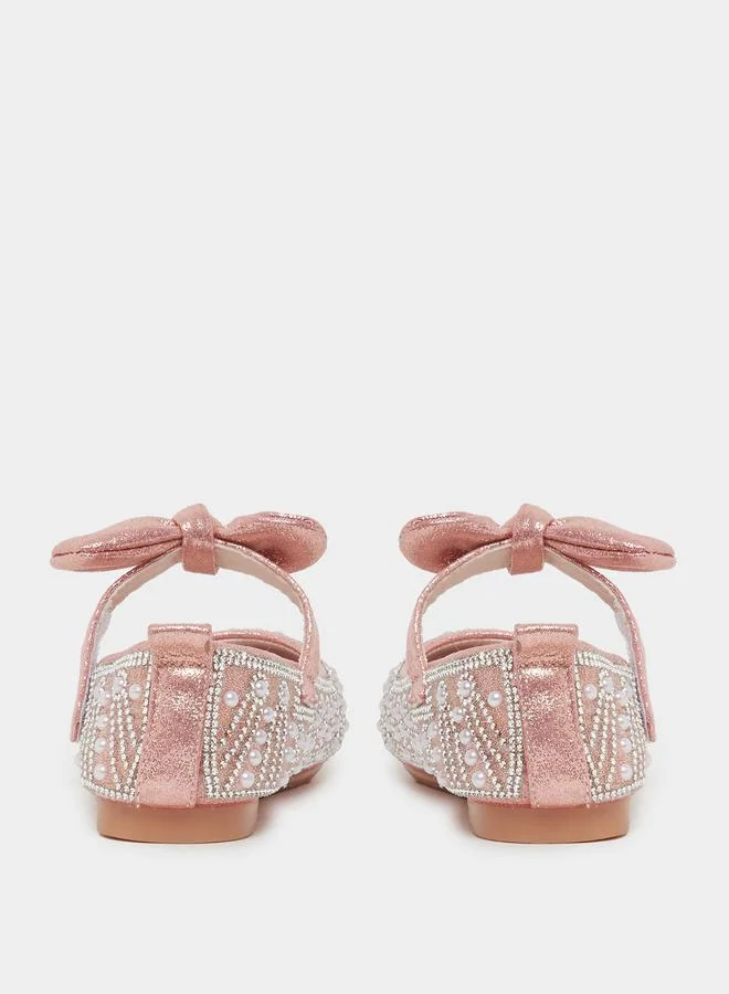 Styli Embellished Bow Detail Ballerina Shoes