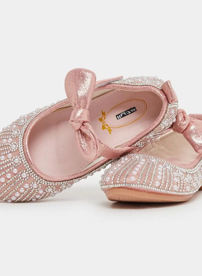 Styli Embellished Bow Detail Ballerina Shoes