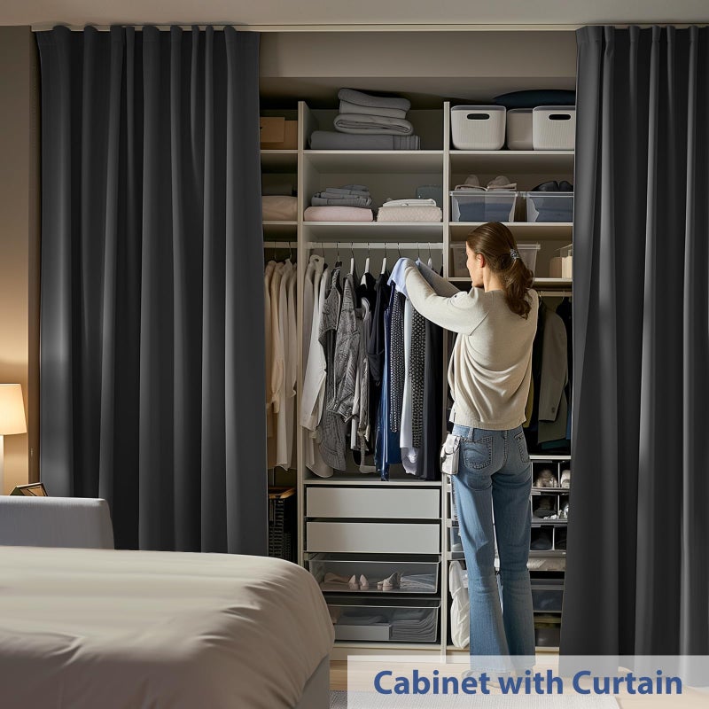 cbsroro Room Divider Ceiling Mounted Curtains Track Sets Extra Wide Blackout Curtain Flexible Tracks for Bedroom Privacy Partition Separator, 1 Panel Black Drape and White Rail, W12.5 x H8ft - Image 3