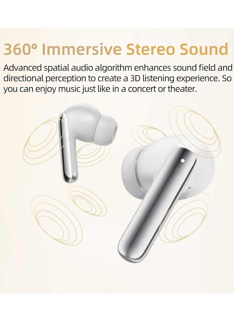 REBENUO - QCY MeloBuds Pro Adpative Active Noise Cancelling Wireless Earbuds LDAC Hi-Res Sound Bluetooth Earphones AI Call Noise Reduction 34H Playtime Multipoint Connection (White) - Image 1