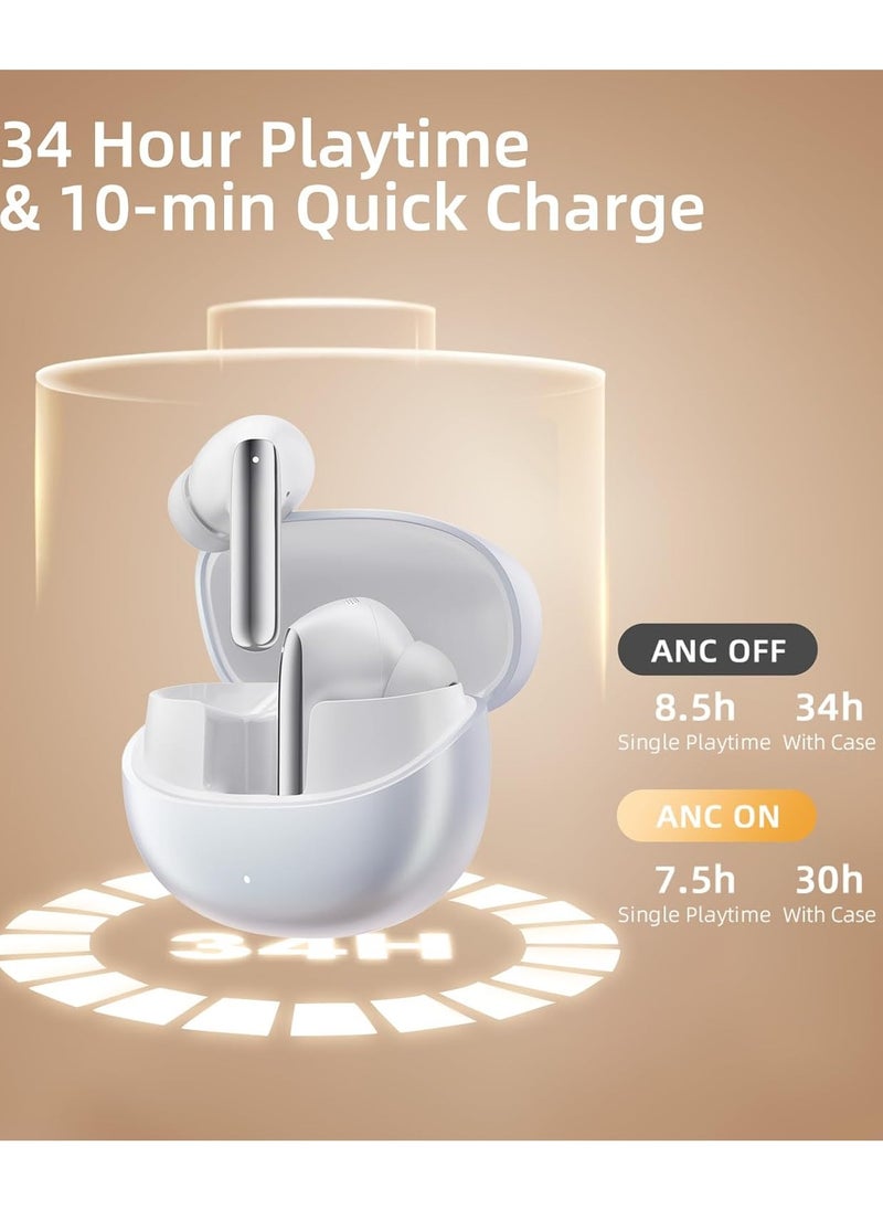 REBENUO - QCY MeloBuds Pro Adpative Active Noise Cancelling Wireless Earbuds LDAC Hi-Res Sound Bluetooth Earphones AI Call Noise Reduction 34H Playtime Multipoint Connection (White) - Image 1