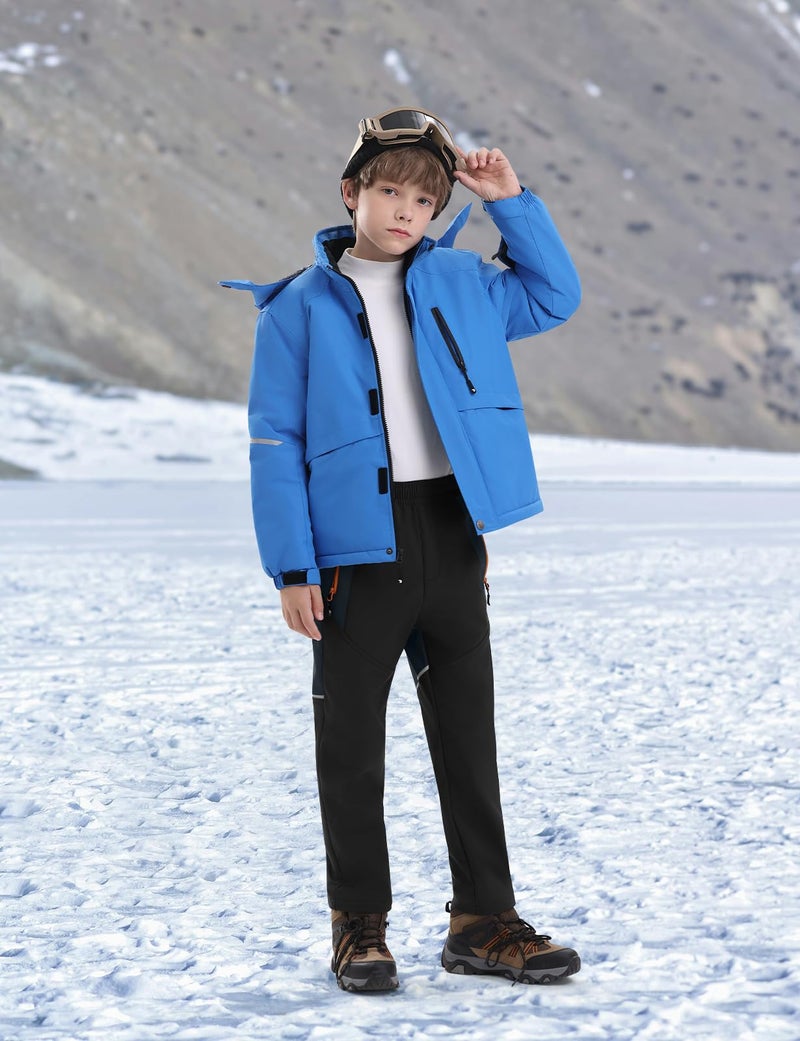 TBMPOY Kids Snow Ski Pants Boys Waterproof Fleece Lined Winter Hiking Snowboard Insulated Warm Pants Zipper Pockets Black L - Image 3