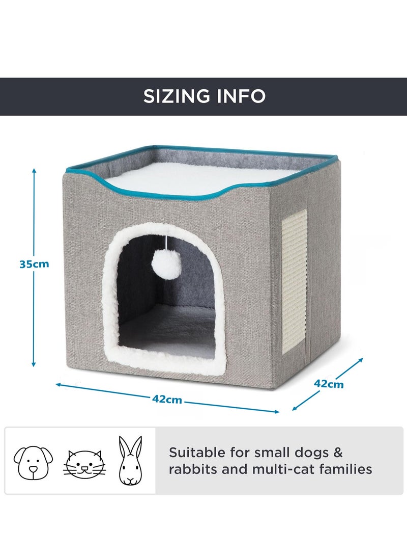 Large Indoor Cat Beds, Foldable Kitten House, Cat Cave, Small Aminal Hideawa, Condo Cat Cube for Pet Cube with Fluffy Ball Hanging - Image 5