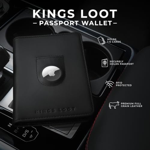 Kings Loot Passport Holder Wallet – RFID Blocking Leather Travel Wallet with Built-in Airtag Holder – Holds 1-6 Cards & Passport – Easy Pull Tab – Slim & Stylish Wallets (Midnight Black) - Image 2