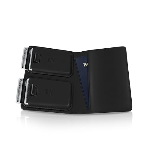 Kings Loot Passport Holder Wallet – RFID Blocking Leather Travel Wallet with Built-in Airtag Holder – Holds 1-6 Cards & Passport – Easy Pull Tab – Slim & Stylish Wallets (Midnight Black) - Image 1