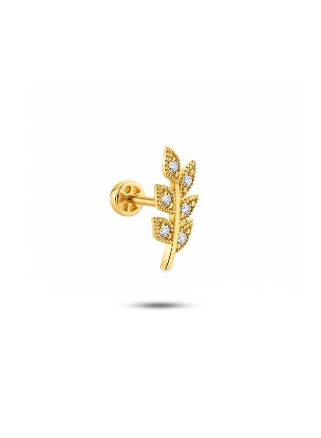 Ruby Art Gold 18K Real Gold Ear Piercing Leaf design ,Hypoallergenic , 0.7 Gram - Image 3