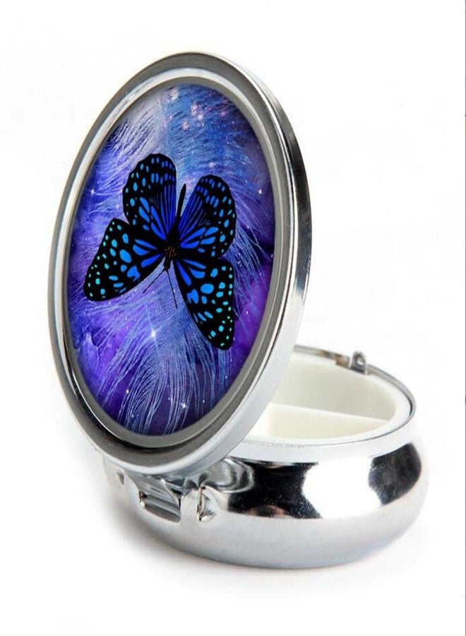 COW Pill Box,Butterfly Purple Galaxy Feather Round Pill Box 3 Compartment Decorative Pocket Purse Portable Mini Travel Medicine Tablet Vitamin Holder Organizer Pill Case - Image 4