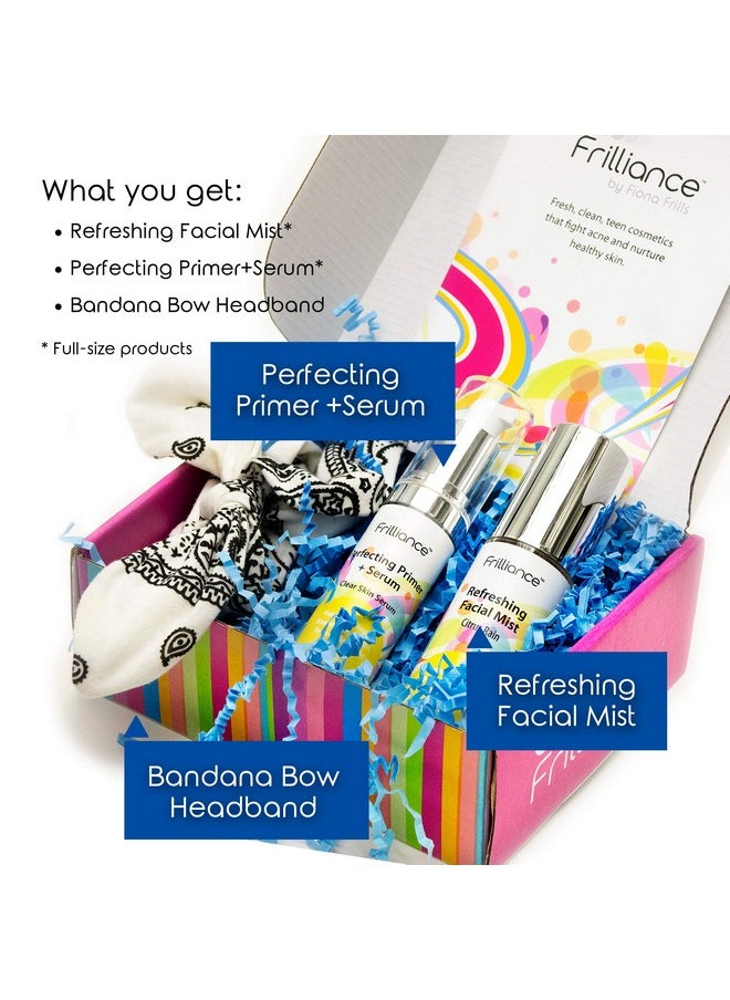 Frilliance - Teen Clear Skin Gift Set Beauty Bundle, Vegan Crueltyfree Hypoallergenic Primer & Serum, Face Mist, And Bandana - Image 1