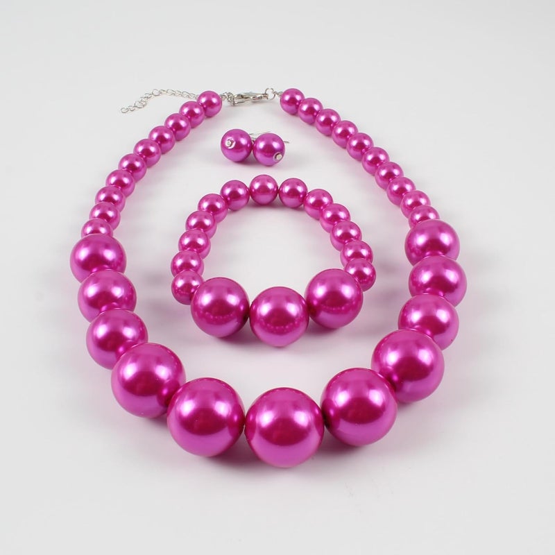 KOSMOS-LI Women's Large Big Simulated Pearl Statement 19" Necklace Bracelet and Earrings Jewelry Set Stocking Stuffers - Image 4