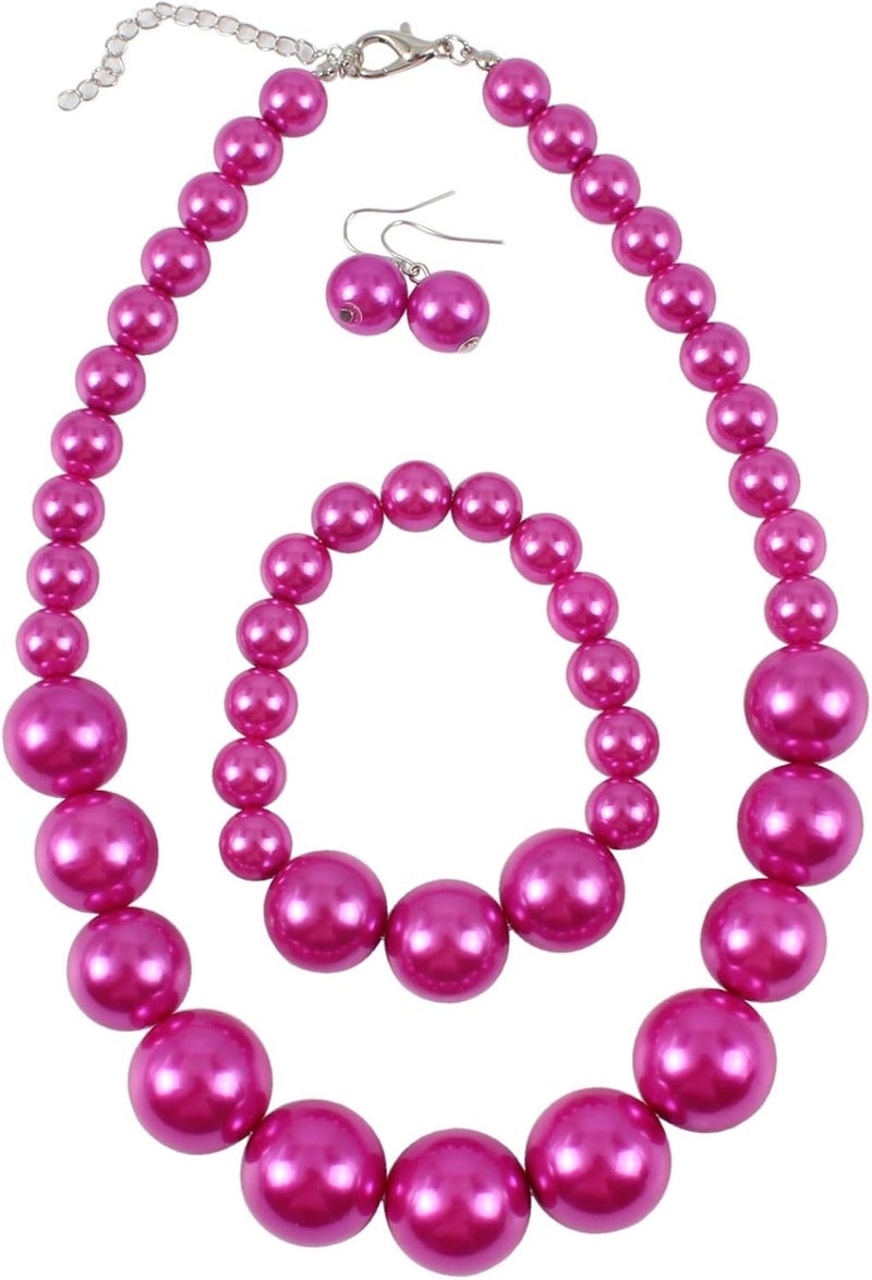 KOSMOS-LI Women's Large Big Simulated Pearl Statement 19" Necklace Bracelet and Earrings Jewelry Set Stocking Stuffers - Image 1