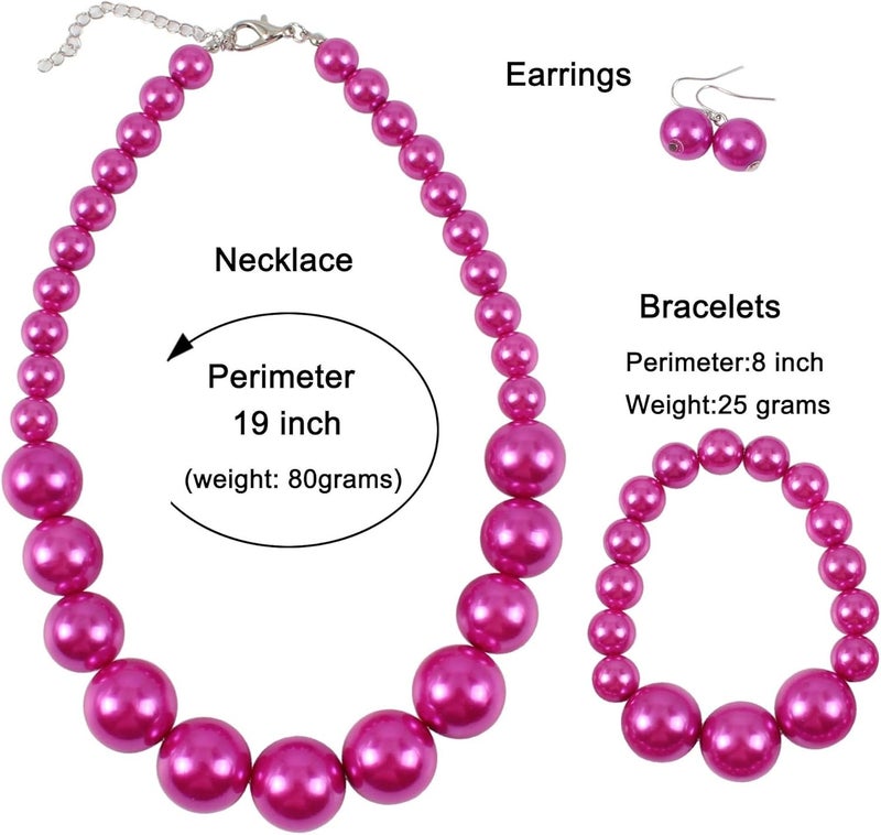 KOSMOS-LI Women's Large Big Simulated Pearl Statement 19" Necklace Bracelet and Earrings Jewelry Set Stocking Stuffers - Image 3