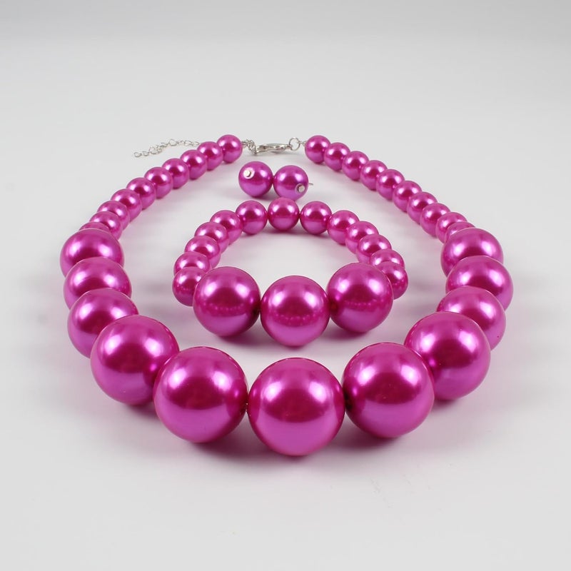 KOSMOS-LI Women's Large Big Simulated Pearl Statement 19" Necklace Bracelet and Earrings Jewelry Set Stocking Stuffers - Image 5