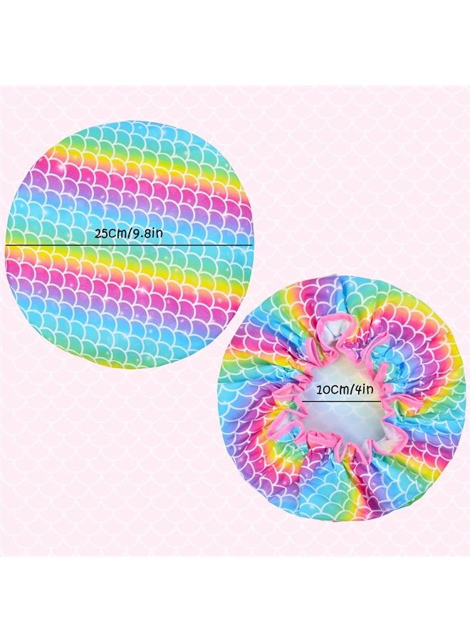 OlyPegic 3 Pack Kids Shower Cap for Girls, Bonnet Toddler Shower Cap, Double Layers Adjustable Reusable Waterproof Bathing Hair Cover for Shower Cap Hat Satin Lined Silk Cute Mermaid Washable - Image 3