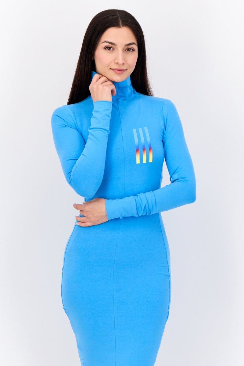 Adidas فستان رياضي نسائي بأكمام طويلة مناسب للخارج، أزرق - Image 2