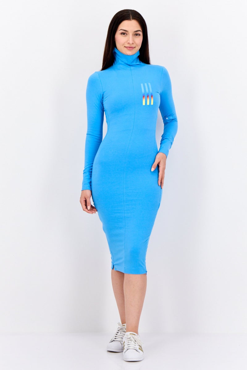 Adidas فستان رياضي نسائي بأكمام طويلة مناسب للخارج، أزرق - Image 1