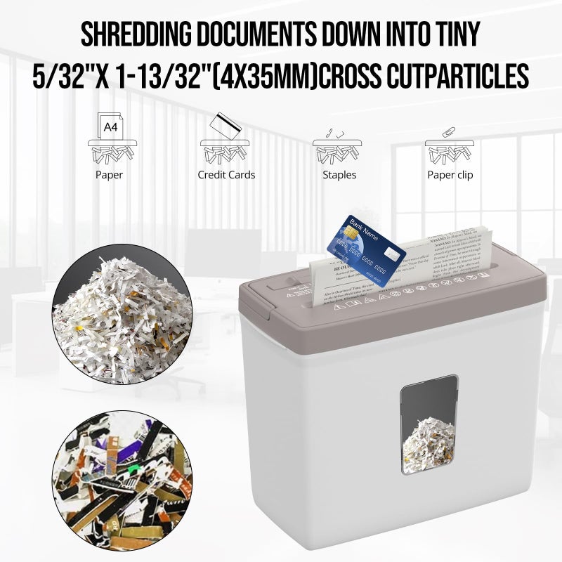 Suntiko 5-Sheet Cross Cut Paper Shredder for Home Office, P-4 High Security Level Document Shredder with 2.38 Gallon Bin, Jam Proof Design & Thermal Protection for Professional Use, Brown + White - Image 2