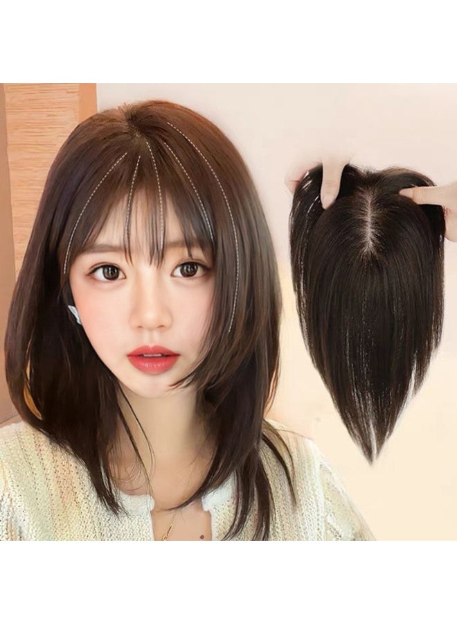 Generic French Airy Bangs Wig Women Summer Cover Thin White Hair Top Piece Seamless Invisible Realistic Hair Wig Clip for Any Skin Tone D.Brown