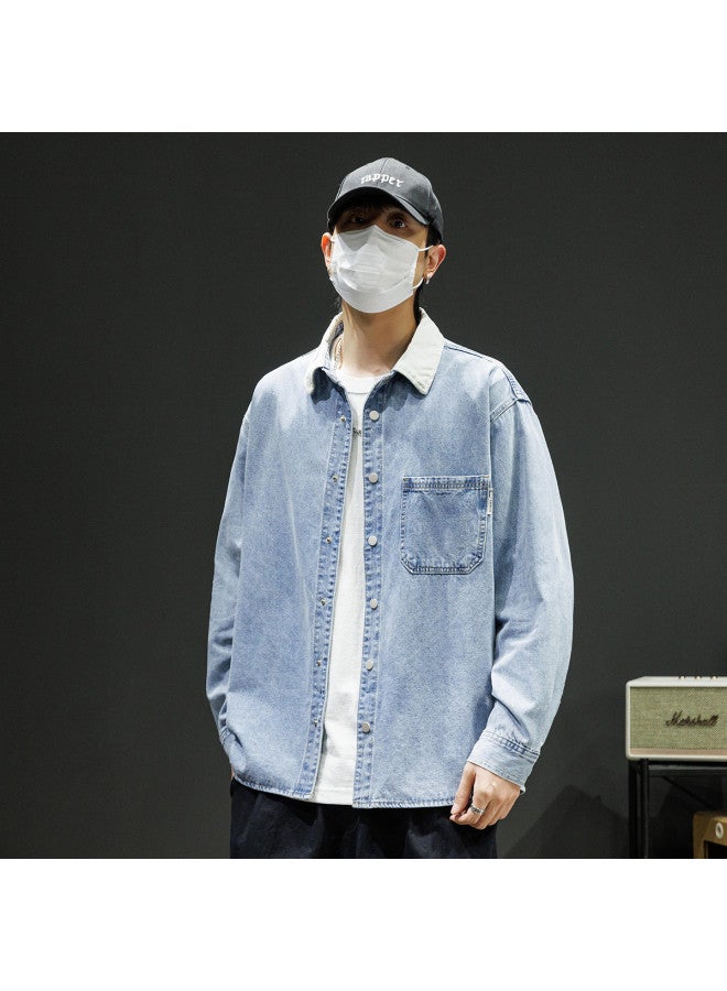 TonLion Spring/summer Thin & Simple Denim Jacket - Casual Loose-fit Versatile Workwear Shirt With Lapel Collar And Long Sleeves - Image 4