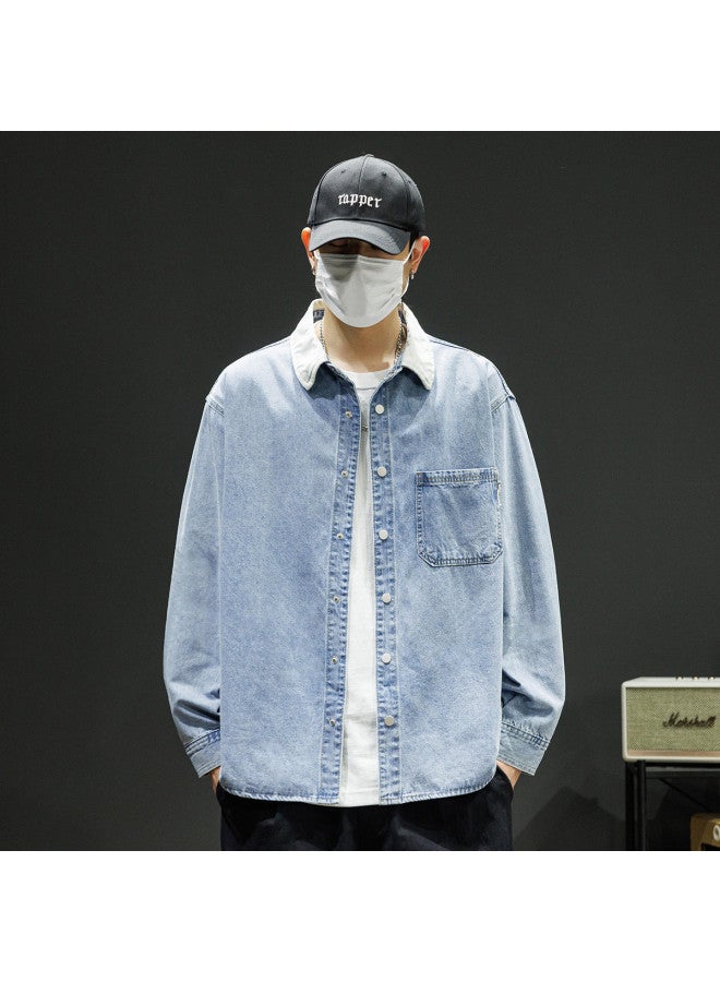 TonLion Spring/summer Thin & Simple Denim Jacket - Casual Loose-fit Versatile Workwear Shirt With Lapel Collar And Long Sleeves - Image 5