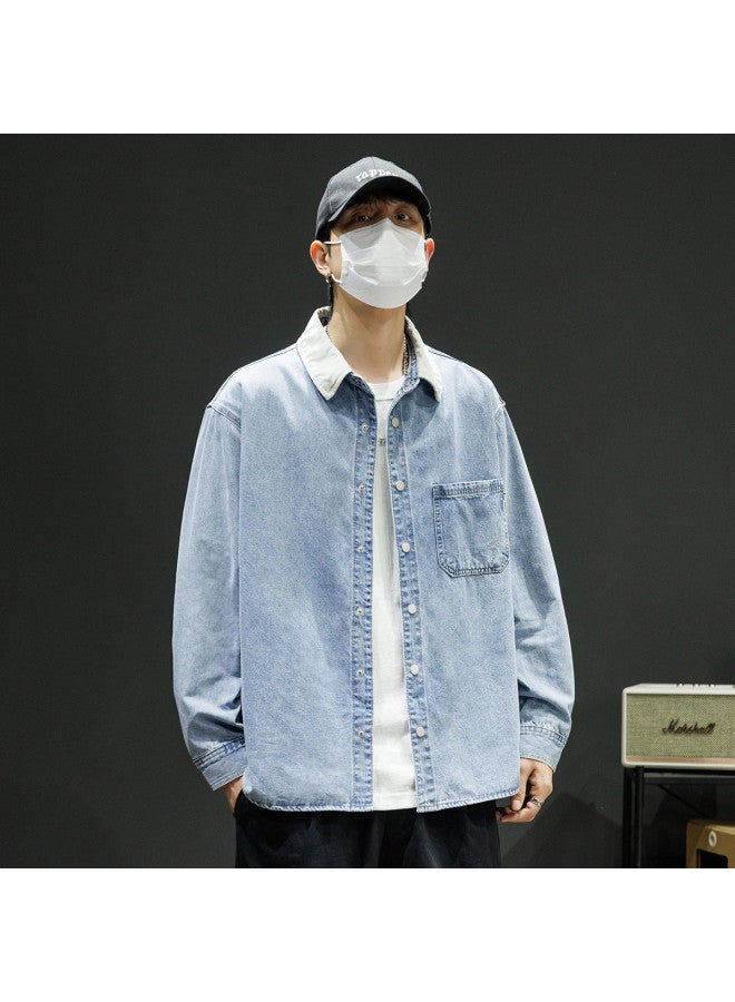 TonLion Spring/summer Thin & Simple Denim Jacket - Casual Loose-fit Versatile Workwear Shirt With Lapel Collar And Long Sleeves - Image 3