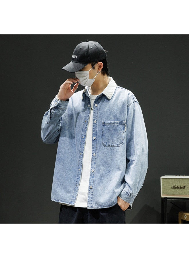 TonLion Spring/summer Thin & Simple Denim Jacket - Casual Loose-fit Versatile Workwear Shirt With Lapel Collar And Long Sleeves - Image 2