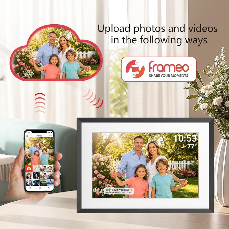 إطار صور رقمي ذكي واي فاي FRAMEO 32 جيجابايت 10.1 بوصة شاشة لمس IPS LCD بدقة 1280x800، تدوير تلقائي للصورة العمودية والأفقية، مشاركة اللحظات فورًا عبر تطبيق Frameo من أي مكان - Image 3