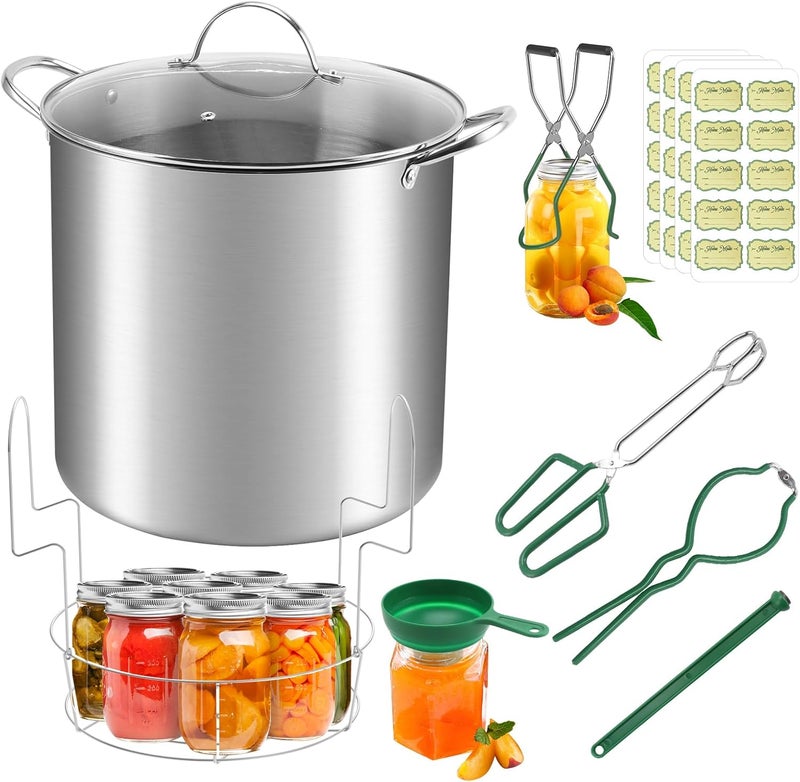 Fulgutonit Stainless Steel 21.5QT Water Bath Canning Pot with Rack & Lid, Canning Supplies Starter Kit and 6 Pieces Canning Tools Set, Water bath Canner for Beginner - Image 1