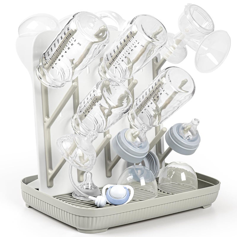 Termichy Baby Bottle Drying Rack: Large Vertical Bottle Dryer Rack Holder - Space Saving Standing Drying Rack for Baby Bottles and Pump Part Cleaning (Khaki) - Image 1