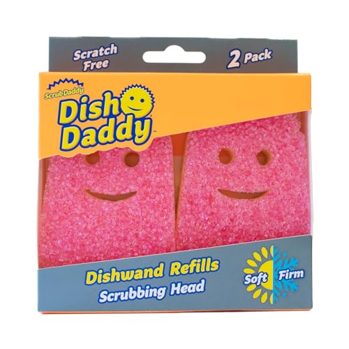 Scrub Daddy Dish Wand Scrubbing Brush Replacement Heads, Soap Dispensing Brushes, Texture Changing Washing Up Sponges, Detachable Dish Daddy Head Sponge Refills, Pink 2 Pack - Image 1