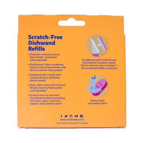 Scrub Daddy Dish Wand Scrubbing Brush Replacement Heads, Soap Dispensing Brushes, Texture Changing Washing Up Sponges, Detachable Dish Daddy Head Sponge Refills, Pink 2 Pack - Image 3