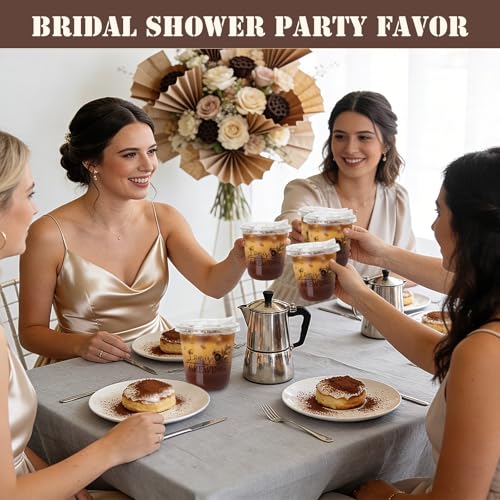 Jingmore 50 Set Plastic Round Bottom Cups with Strawless Plastic Lids Bridal Shower Coffee Drinking Cup 12oz Baby Shower Party Disposable Cups for Wedding Anniversary(Love is Brewing) - Image 5