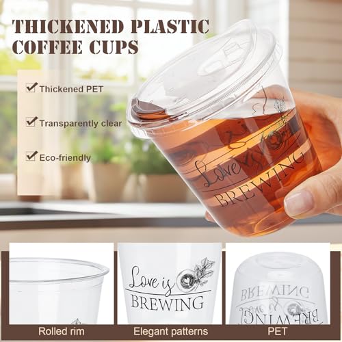 Jingmore 50 Set Plastic Round Bottom Cups with Strawless Plastic Lids Bridal Shower Coffee Drinking Cup 12oz Baby Shower Party Disposable Cups for Wedding Anniversary(Love is Brewing) - Image 3