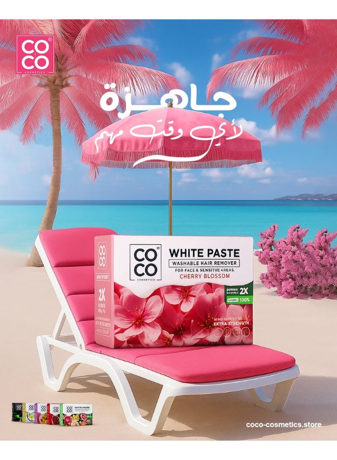 كوكو 6 قطع من شمع كوكو، مزيل شعر قابل للغسل، معجون أبيض، معجون أسود، طبيعي 100%، تركيبة محسنة بقوة إضافية مضاعفة - للوجه والمناطق الحساسة (فانيليا جوز الهند، رمان، زهر الكرز، عيد الحب، باشن فروت، فحم الخيزران) للوجه والمناطق الحساسة، 100 جرام - Image 2