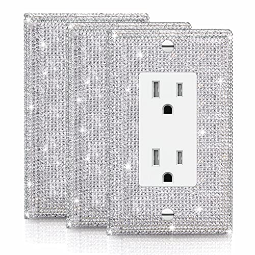 Gaocai 3 Pcs Silver Shiny Silver Rhinestones Wall Plates Light Switch Cover Plate Decorative Wall Plate Outlet Covers Durable Wall Outlet - Image 1