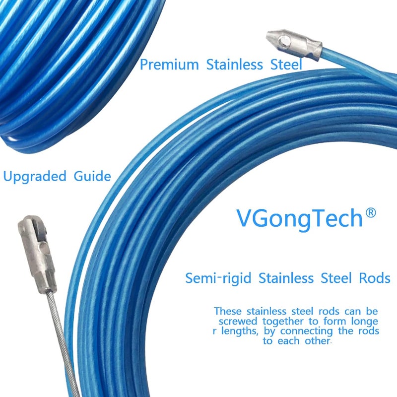 VGongTech 10m 33 Feet Electrical Fish Tape Wire Puller Kit Through Wall Wire Threader Fish Cable Fastener Stainless Steel Wire Cable Puller Wire Guide Device - Image 2