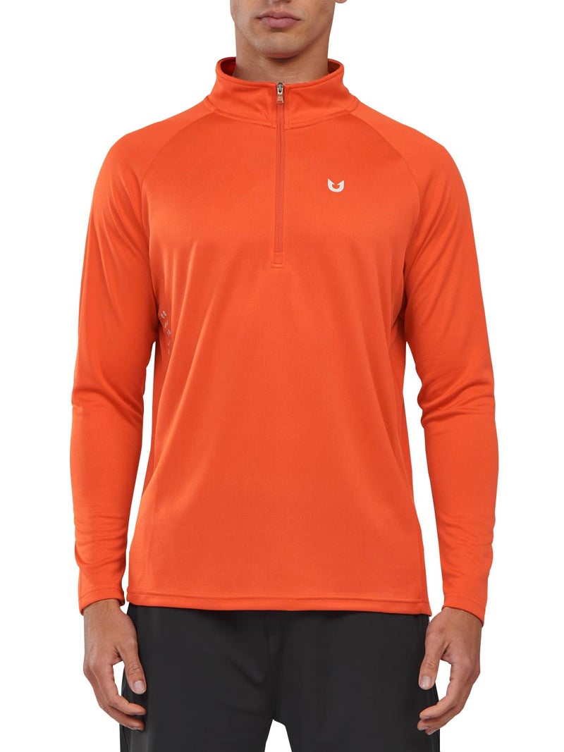 NORTHYARD Quarter Zip Pullover Men Running Shirt Long Sleeve Moisture Wicking Quick Dry Athletic Workout, Orange, XL - Image 2