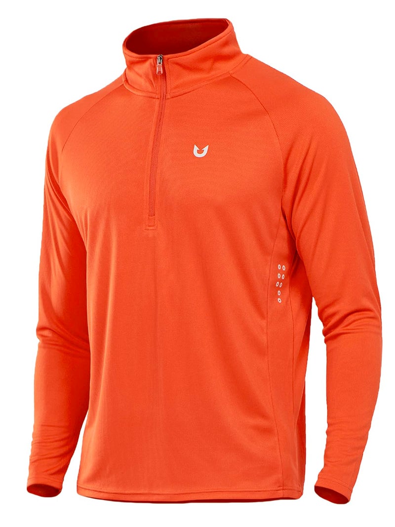 NORTHYARD Quarter Zip Pullover Men Running Shirt Long Sleeve Moisture Wicking Quick Dry Athletic Workout, Orange, XL - Image 1