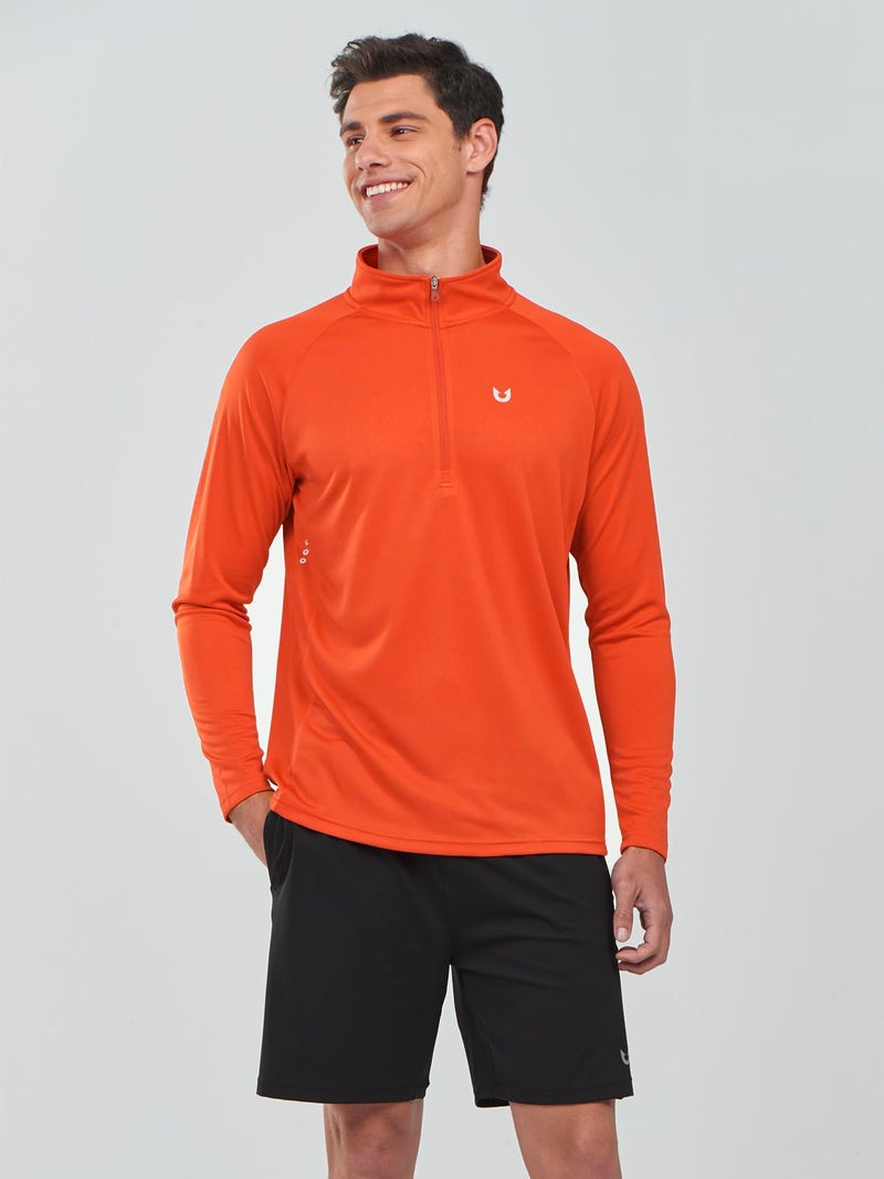 NORTHYARD Quarter Zip Pullover Men Running Shirt Long Sleeve Moisture Wicking Quick Dry Athletic Workout, Orange, XL - Image 3