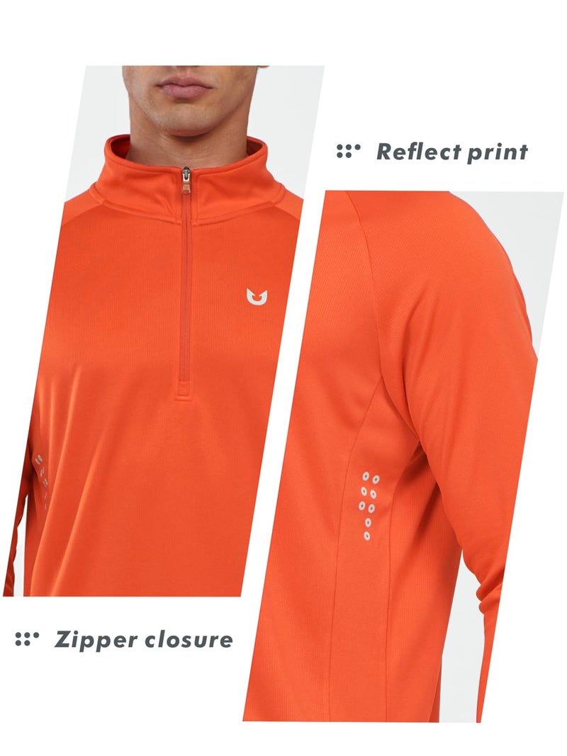 NORTHYARD Quarter Zip Pullover Men Running Shirt Long Sleeve Moisture Wicking Quick Dry Athletic Workout, Orange, XL - Image 5