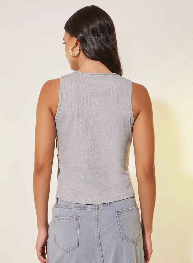 Take Two Solid Asymmetric Hem Sleeveless Top