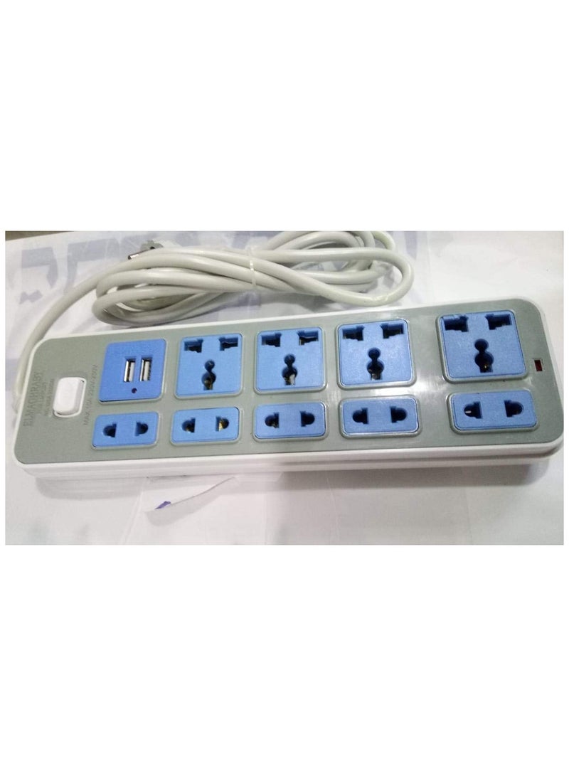 power strip - 9 slots - 2 USB DC 5V /1A -2.1A - 2m - Image 2
