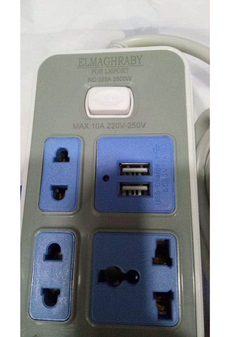 power strip - 9 slots - 2 USB DC 5V /1A -2.1A - 2m - Image 3