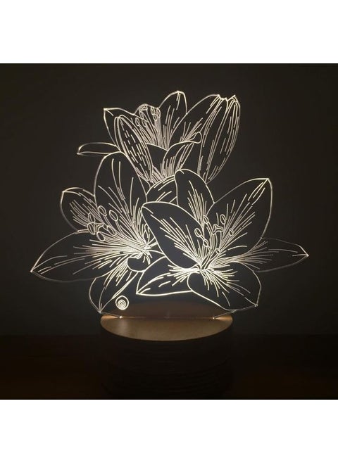 Lily Flower LED Lamp Wooden Base 7 Different Light Colors