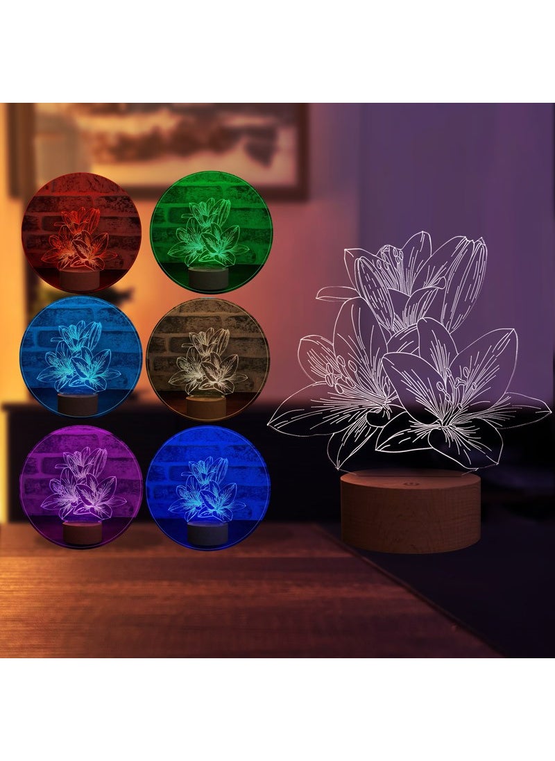 By-Lamp - Lily Flower LED Lamp Wooden Base 7 Different Light Colors - Image 1
