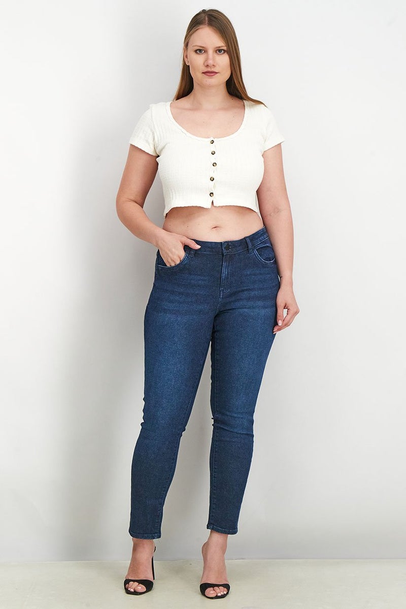 Tchibo Women Slim Fit Elastic Jeans, Dark Blue - Image 4