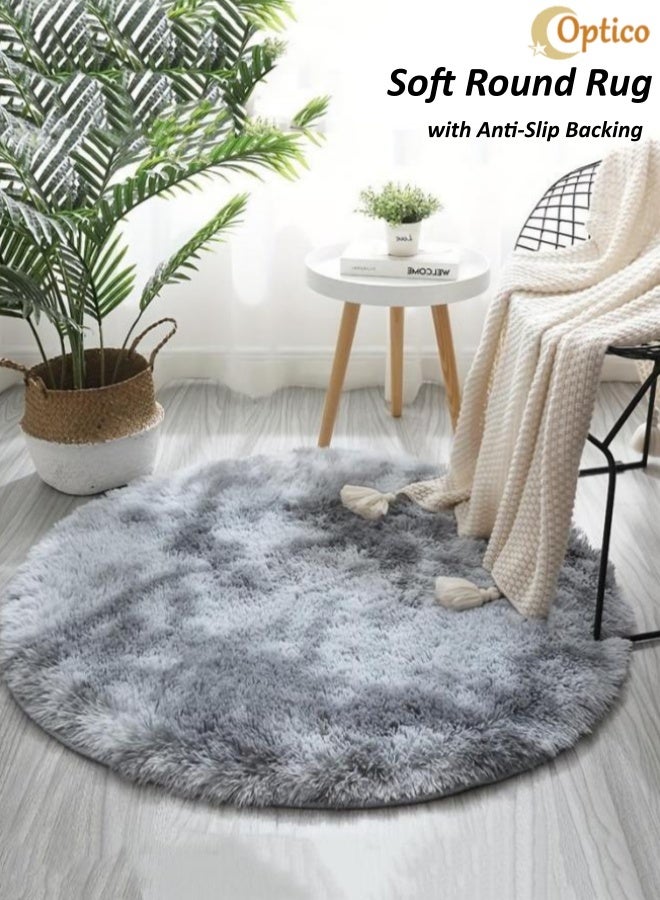 Optico Soft Round Rugs Fluffy Circle Rugs Tie Dyed Light Grey Circular Rugs for Kids Room Decor Comfy Furry Area Rugs Plush Fuzzy Nursery Rugs - Image 1