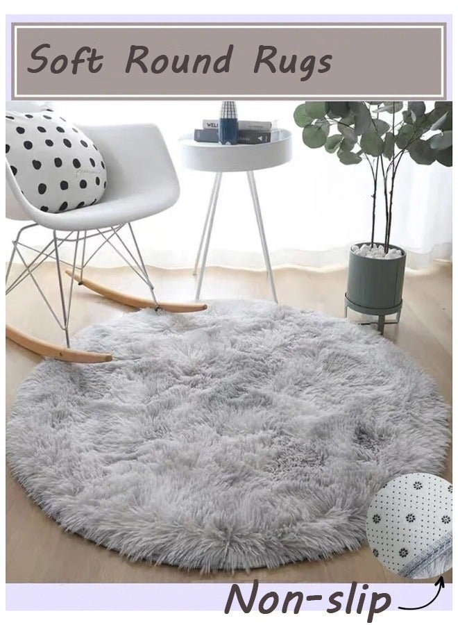 Optico Soft Round Rugs Fluffy Circle Rugs Tie Dyed Light Grey Circular Rugs for Kids Room Decor Comfy Furry Area Rugs Plush Fuzzy Nursery Rugs - Image 2