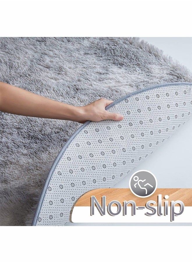 Generic Soft Round Rugs Fluffy Circle Rugs Tie Dyed Light Grey Circular Rugs for Kids Room Decor Comfy Furry Area Rugs Plush Fuzzy Nursery Rugs  - Image 5